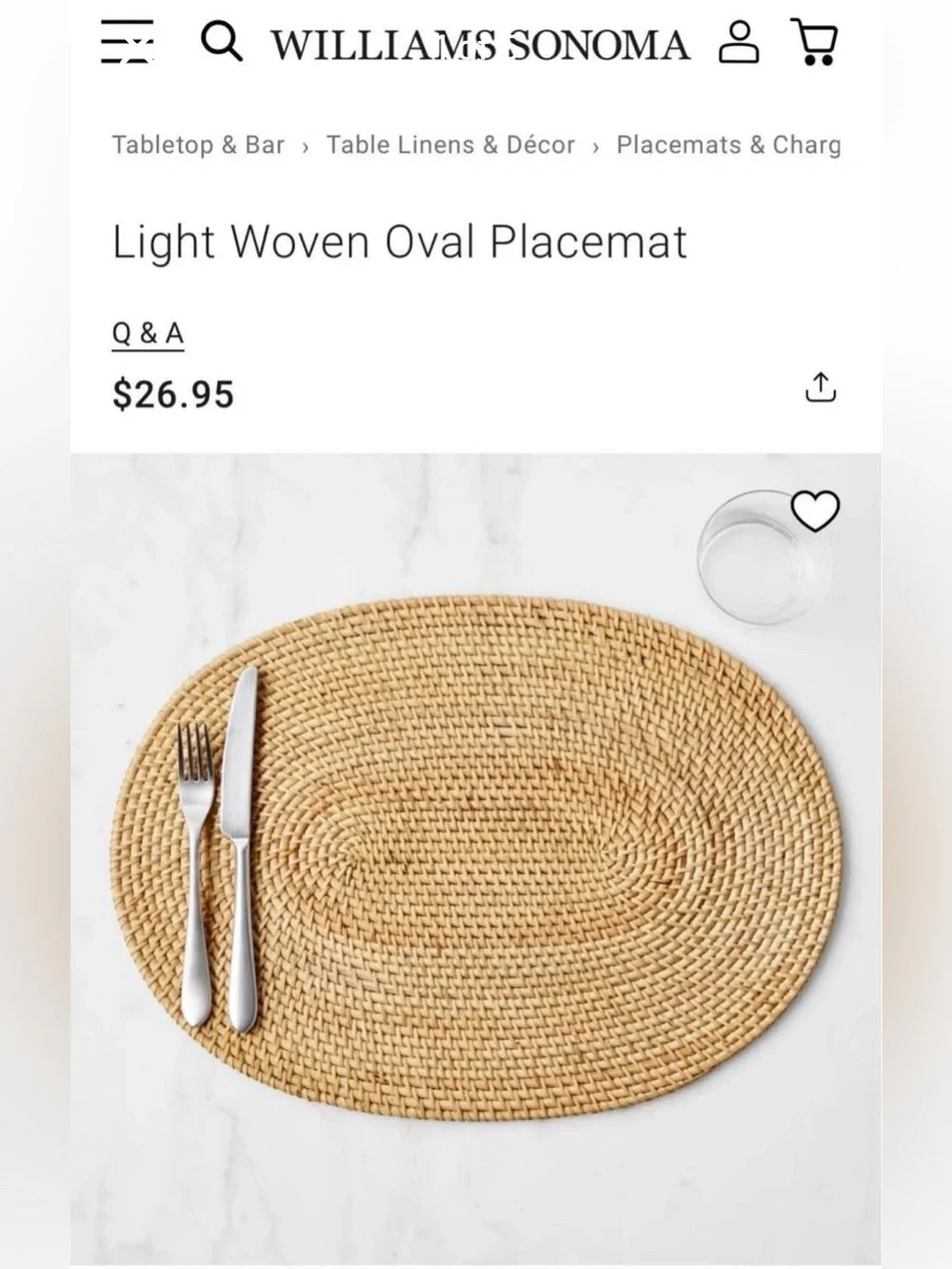 Set of 11 Williams Sonoma Light Woven Oval Placemat in Natural